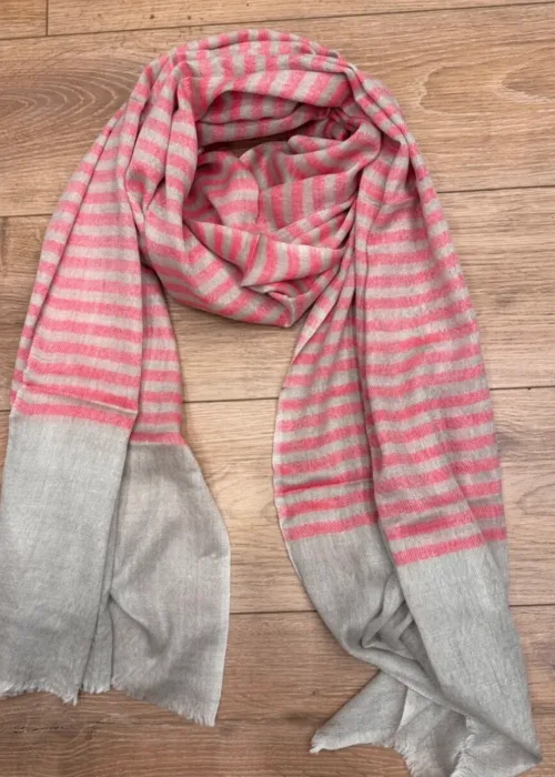 Coral Pink Stripes Merino Silk Scarf