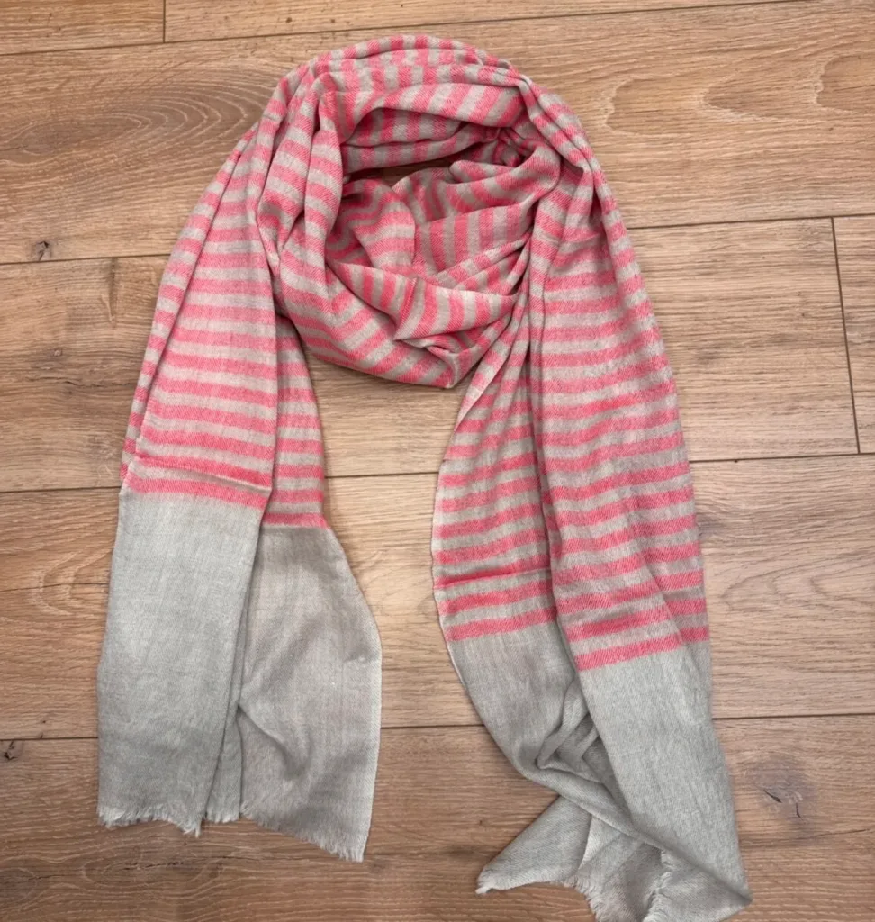 Coral Pink Stripes Merino Silk Scarf