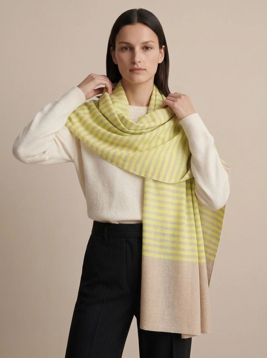 Zard Bahaar Striped Merino Silk Scarf