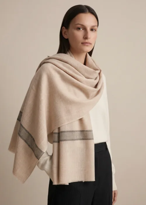 Shafaq e Kashmir Striped Merino Silk Scarf