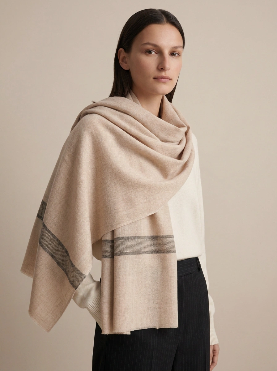 Shafaq e Kashmir Striped Merino Silk Scarf