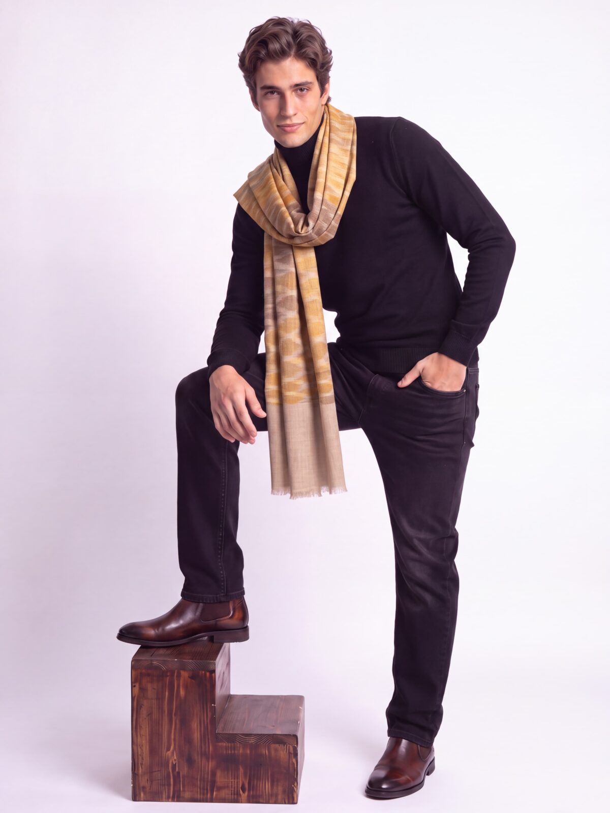 Ochre Ikat Men's Shawl