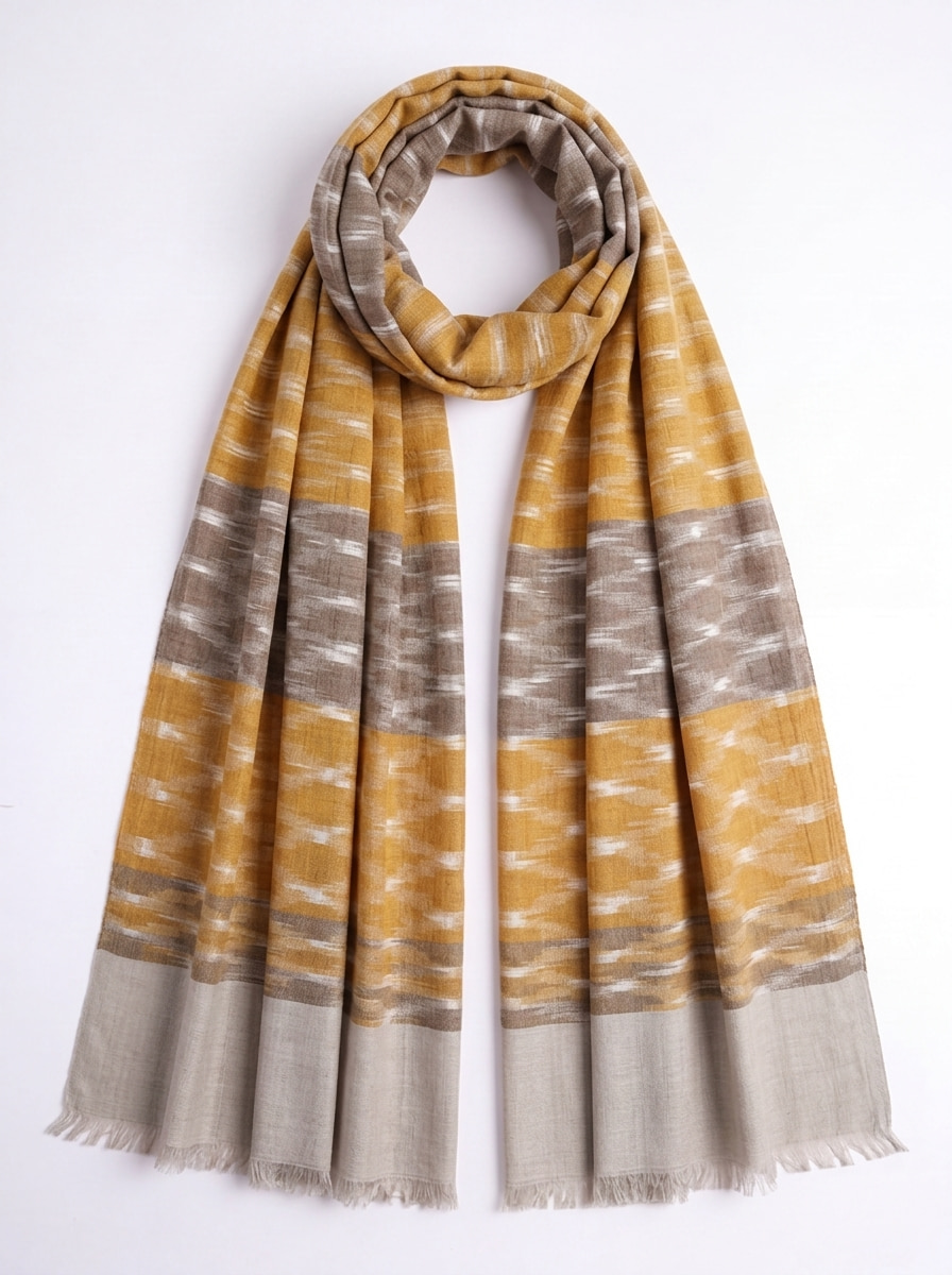 Ochre Ikat Men’s Shawl — close