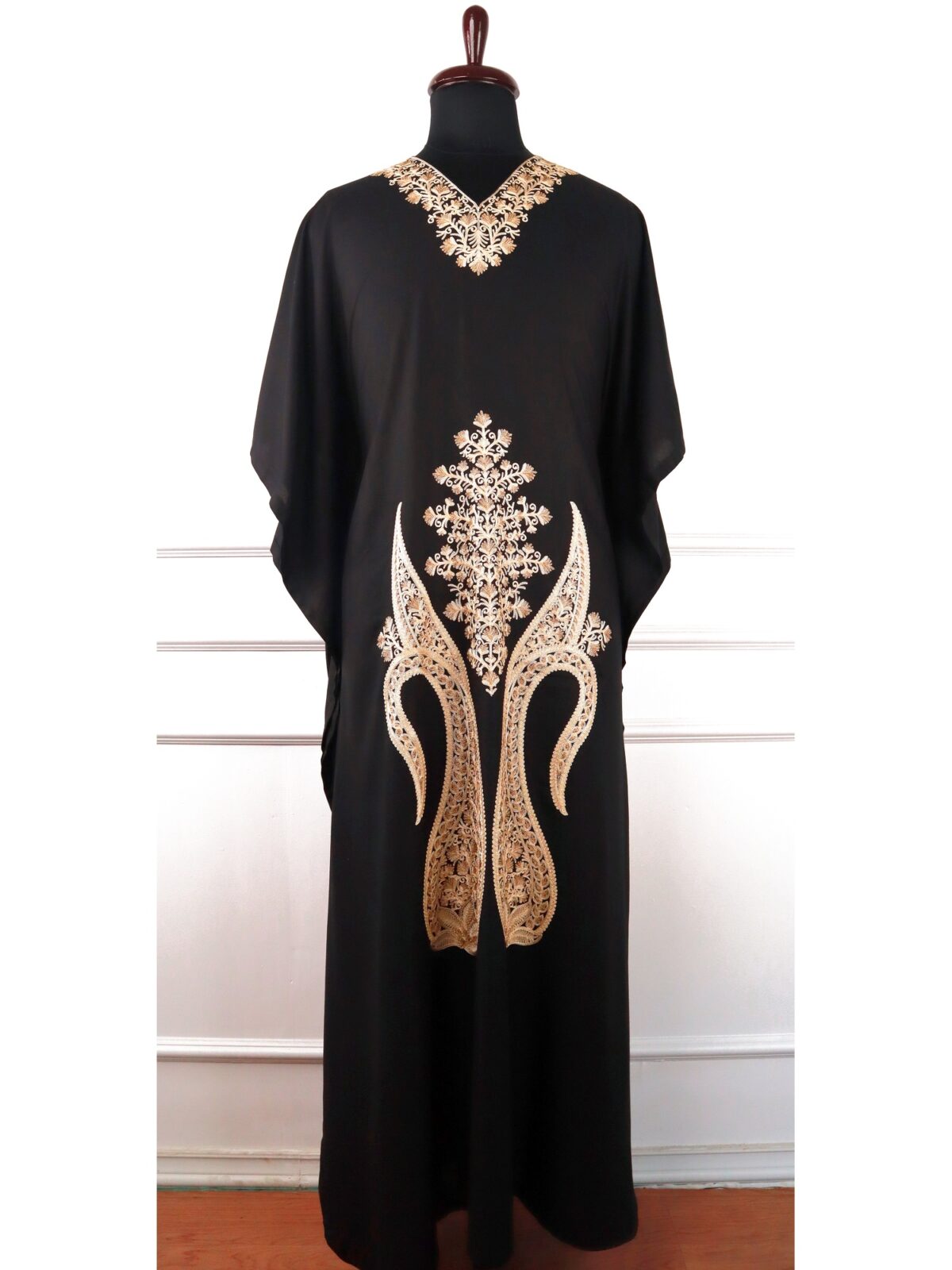 Aaftab Mahira Cotton Kaftan in Black with Gold Embroidery