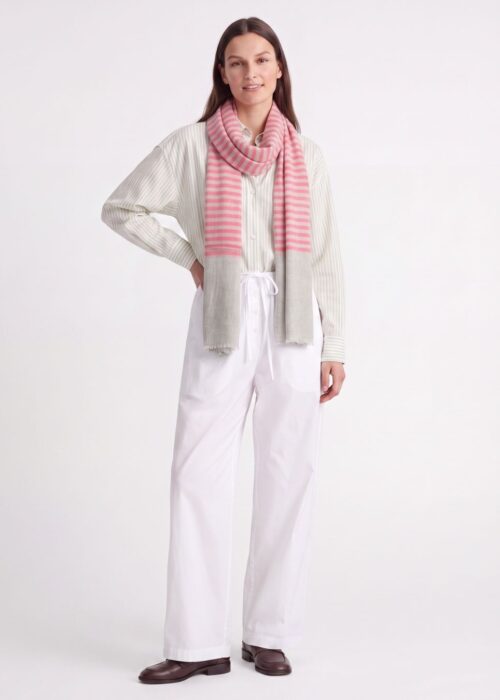 Coral Pink Stripes Merino Silk Scarf