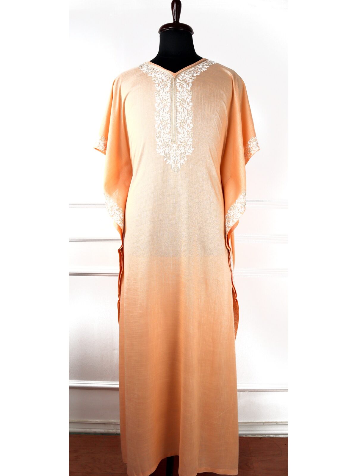 Parisa Cotton Kaftan with Aari Embroidery in Peach