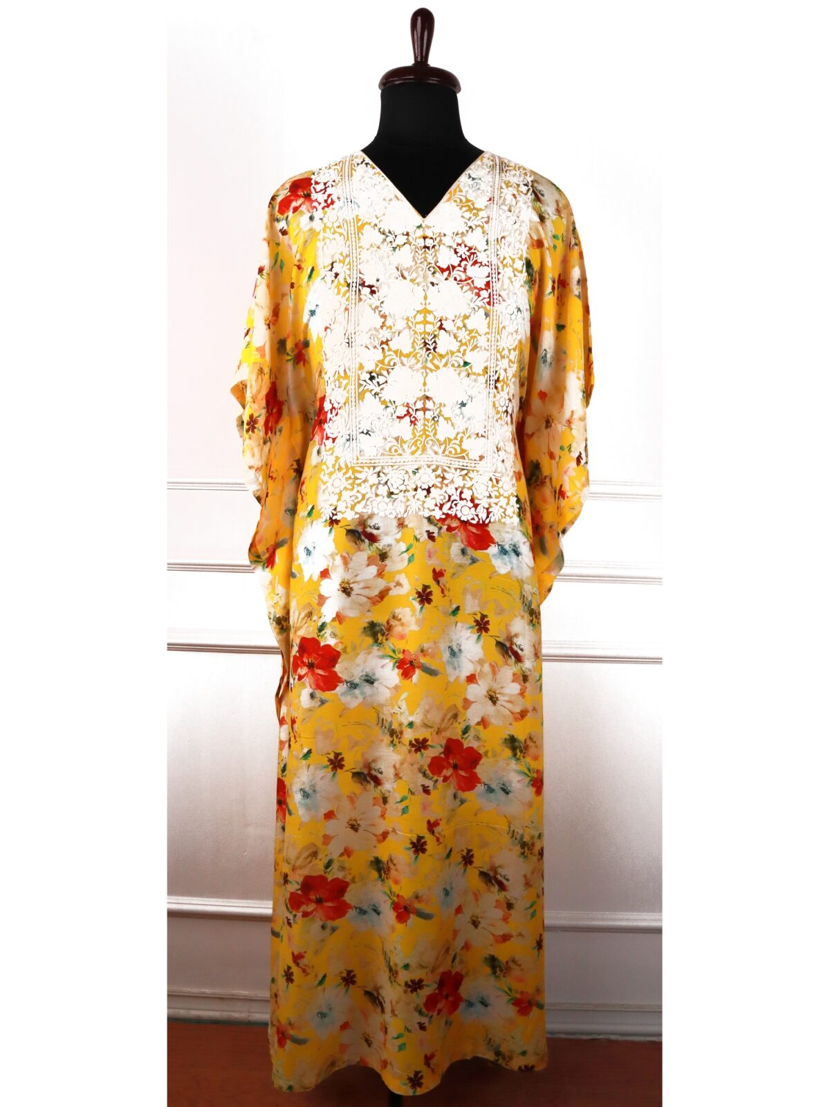 Harud Kashmiri Muslin Aari Kaftan in Yellow