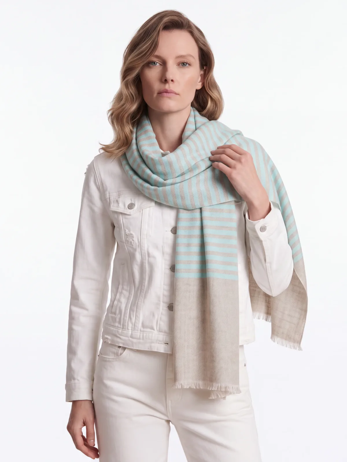 Glacier Sand Striped Merino Silk Scarf