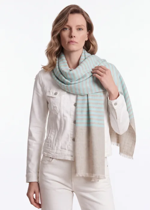 Glacier Sand Striped Merino Silk Scarf