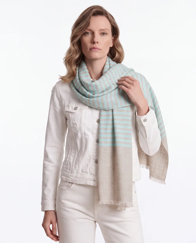 Glacier Sand Striped Merino Silk Scarf