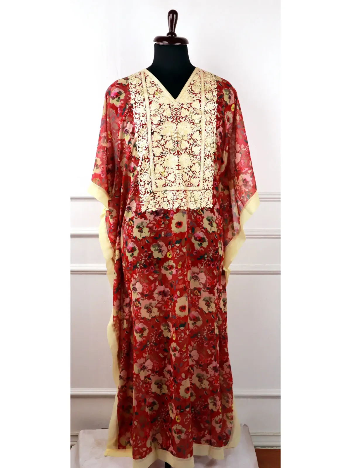 Zeenat E Zard Red Georgette Kaftan with Floral Embroidery