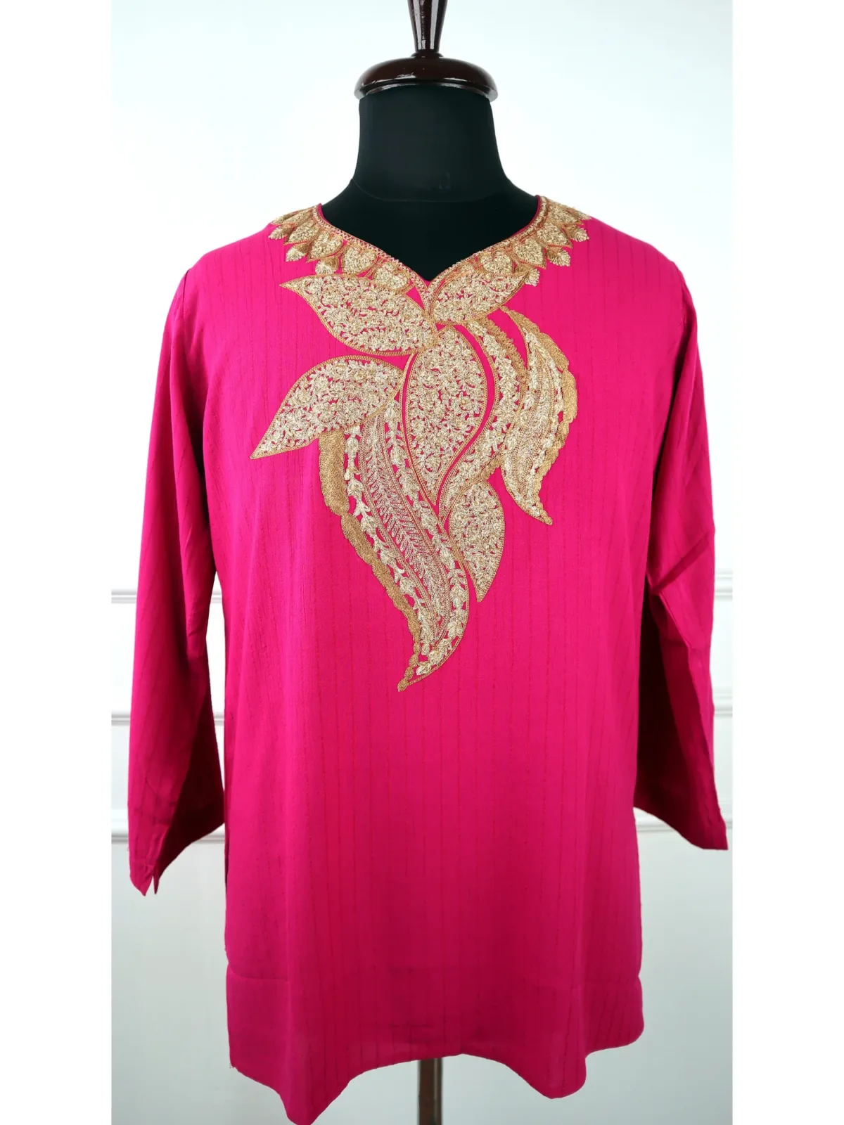 Chandbi Cotton Kurti with Gold Floral Tilla Embroidery