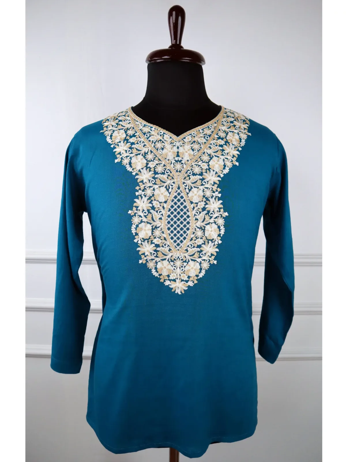 Chashm e Bahar Cotton Kurti in Blue with Floral Embroidery
