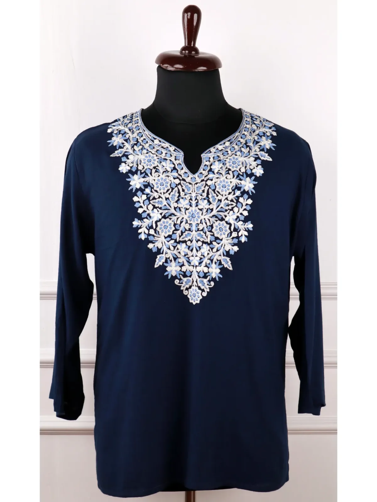 Gulaal Cotton Kurti in Navy with Floral Aari Embroidery
