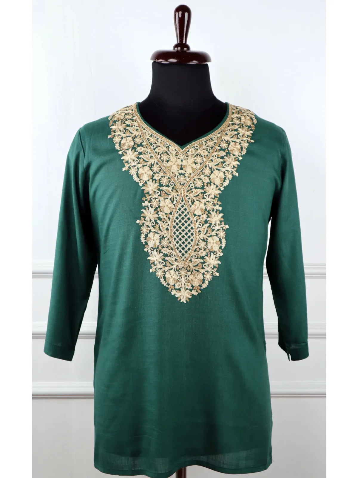 Noor e Qamar Cotton Kurti in Jewel-Toned Green