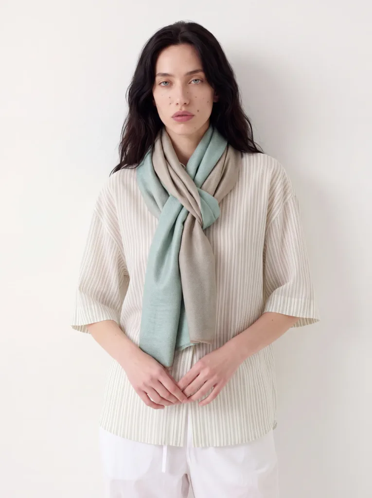 Reversible Neel o Khaak e Kashmir Merino Silk Scarf