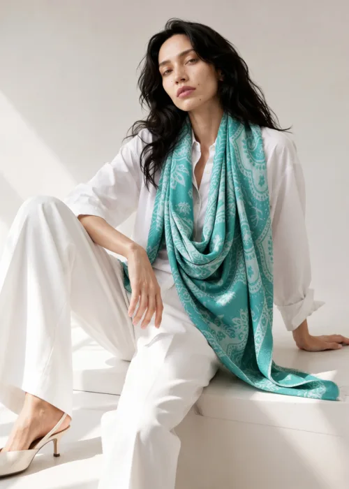 Sabz-e-Nau Jacquard Merino Silk Scarf
