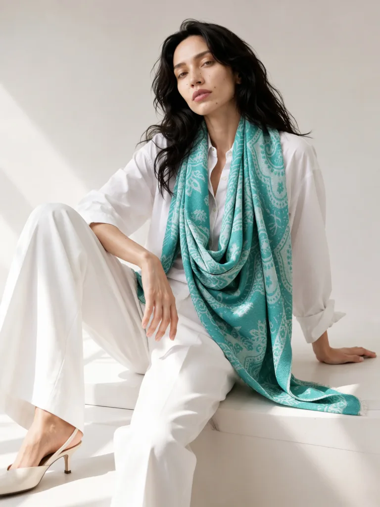 Sabz-e-Nau Jacquard Merino Silk Scarf