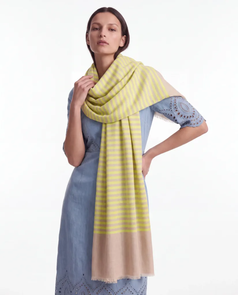 Zard Bahaar Striped Merino Silk Scarf