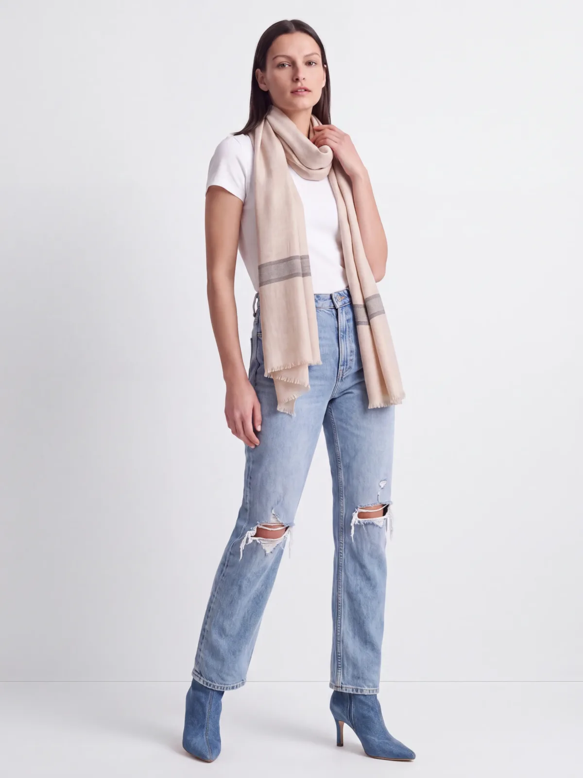 Shafaq e Kashmir Striped Merino Silk Scarf