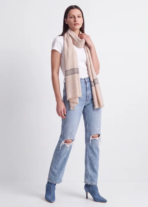 Shafaq e Kashmir Striped Merino Silk Scarf
