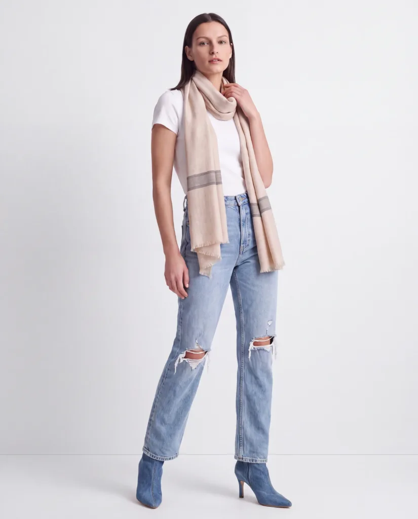 Shafaq e Kashmir Striped Merino Silk Scarf