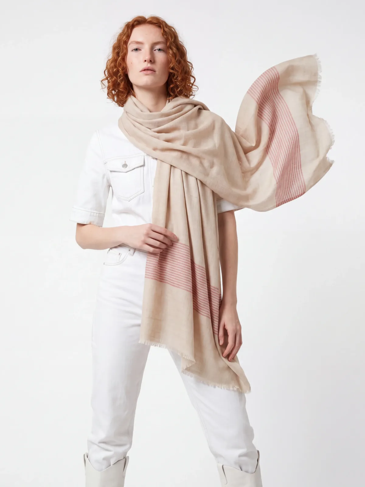 Gul-e-Reth Striped Merino Silk Scarf