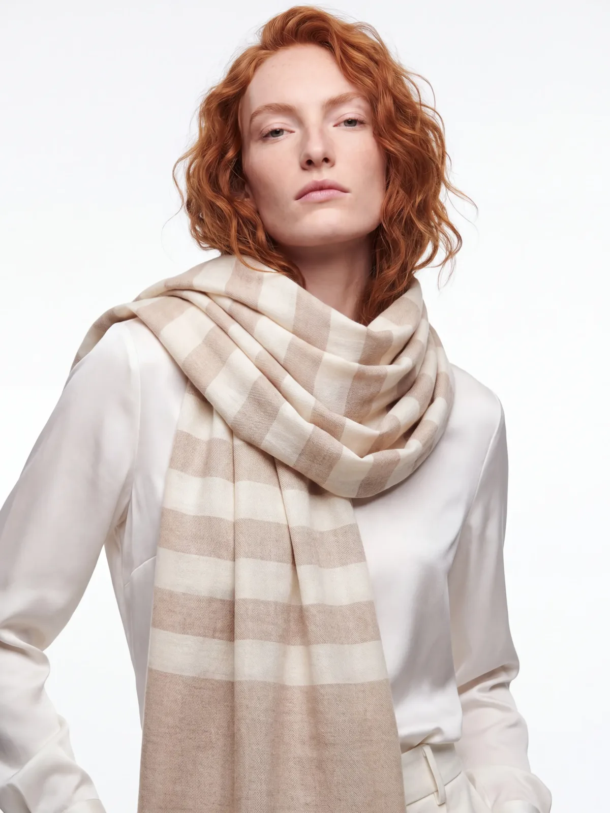 Almond Valley Striped Merino Silk Scarf