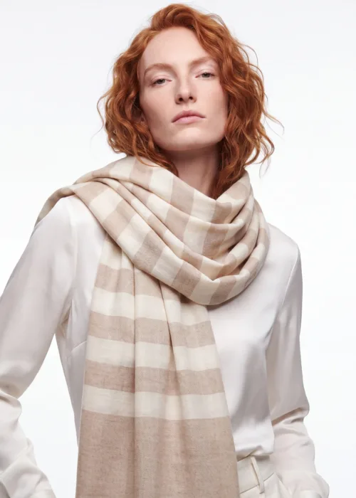Almond Valley Striped Merino Silk Scarf