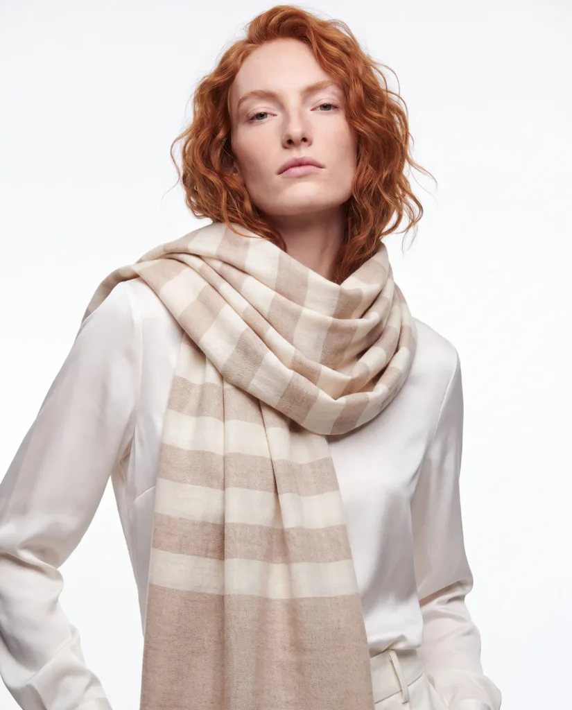 Almond Valley Striped Merino Silk Scarf