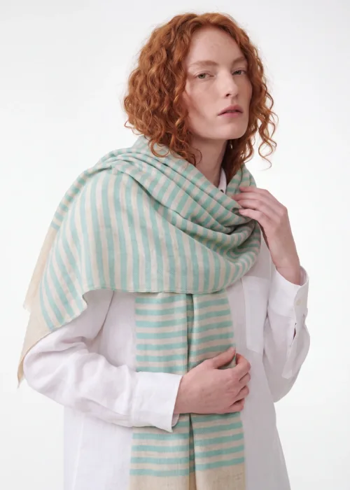 Sabz Bahaar Striped Merino Silk Scarf