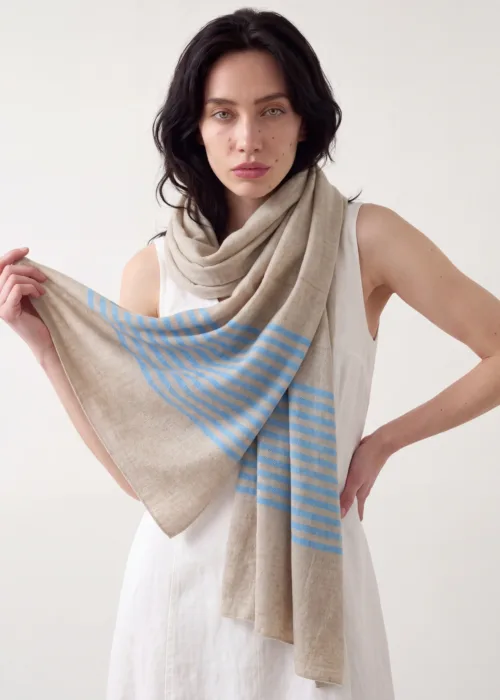 Seabreeze Sand Striped Merino Silk Scarf