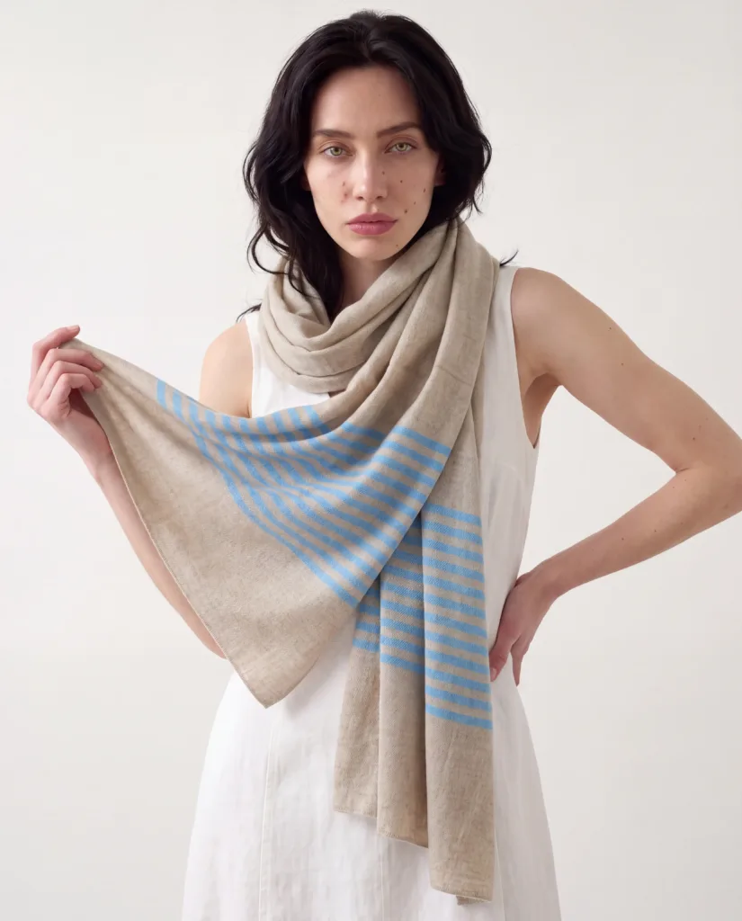 Seabreeze Sand Striped Merino Silk Scarf