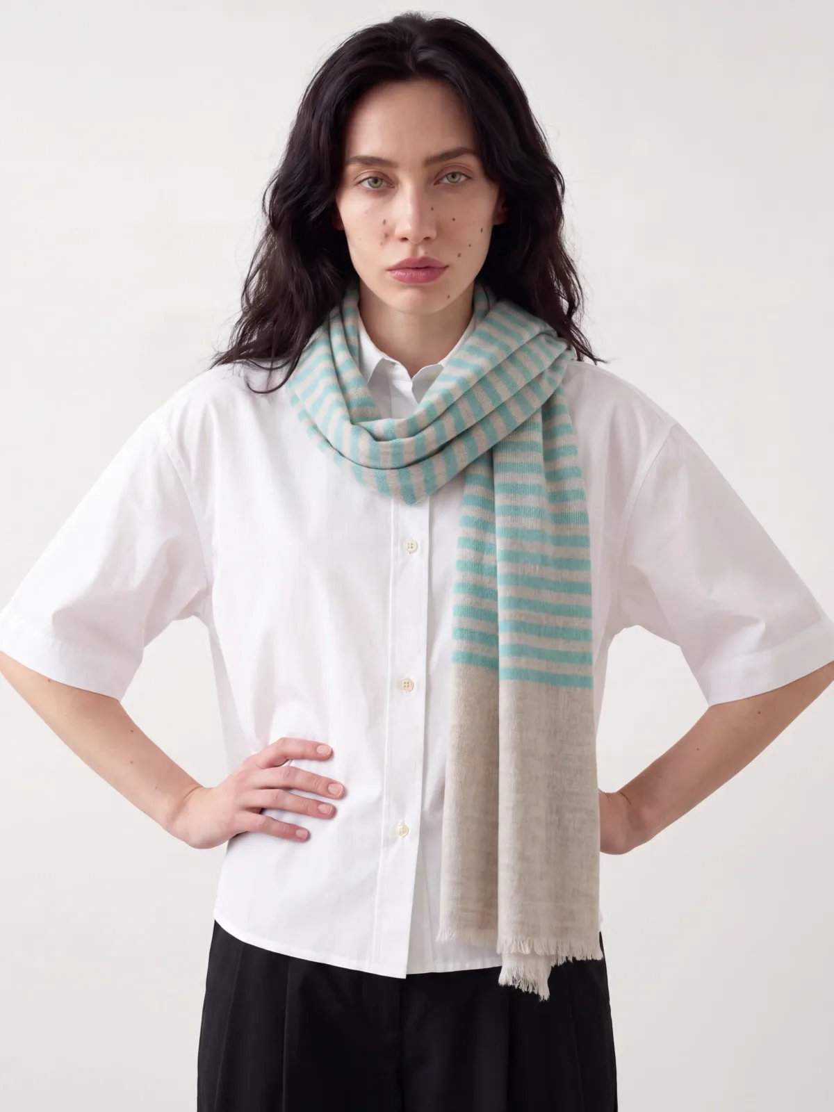 Sea Spray Striped Merino Silk Scarf