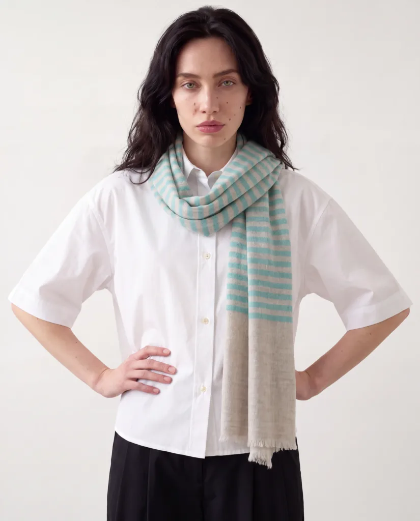Sea Spray Striped Merino Silk Scarf