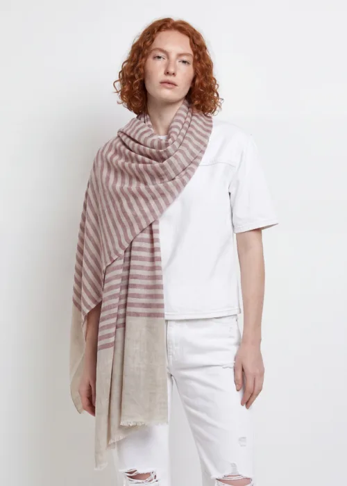 Terracotta Mist Striped Merino Silk Scarf