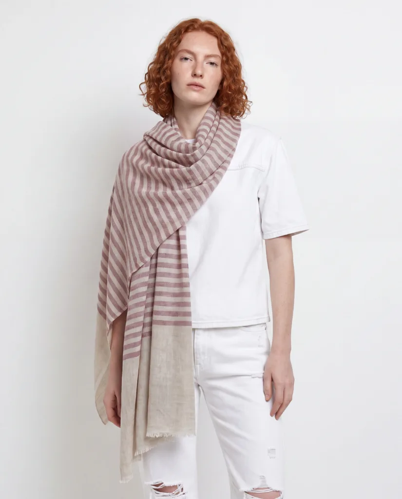 Terracotta Mist Striped Merino Silk Scarf