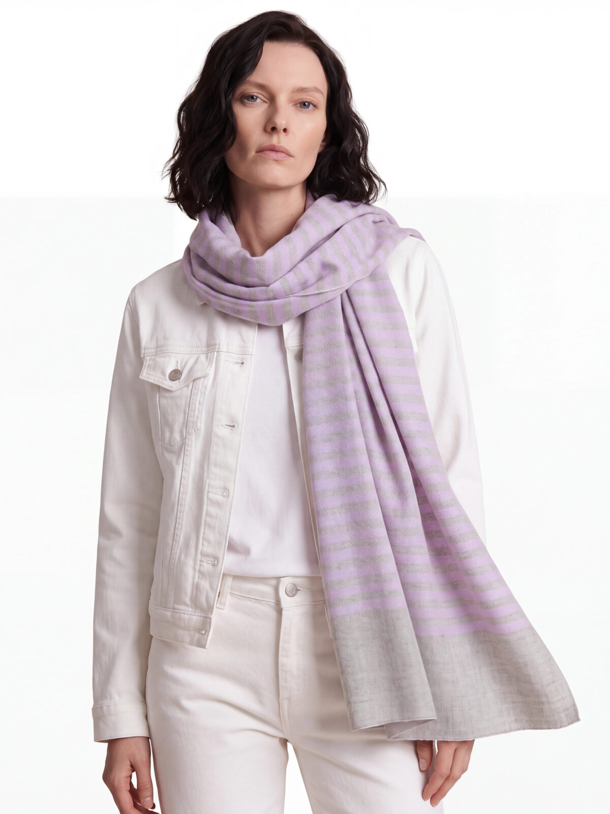 Lavender Mist Stripe Merino Silk Scarf