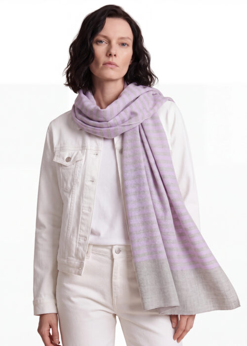 Lavender Mist Stripe Merino Silk Scarf