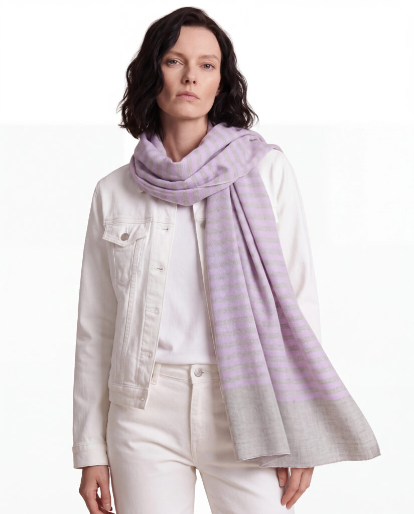 Lavender Mist Stripe Merino Silk Scarf