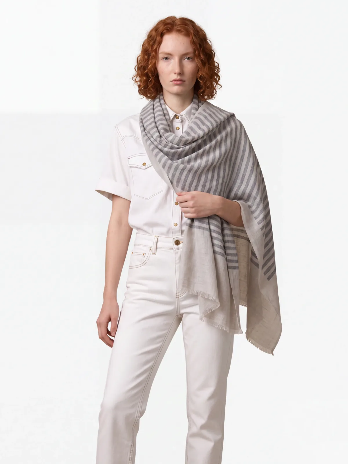 Noir Stripes Merino Silk Scarf