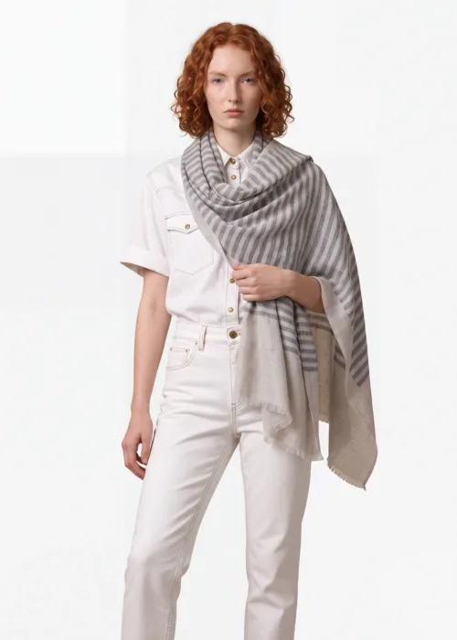Noir Stripes Merino Silk Scarf