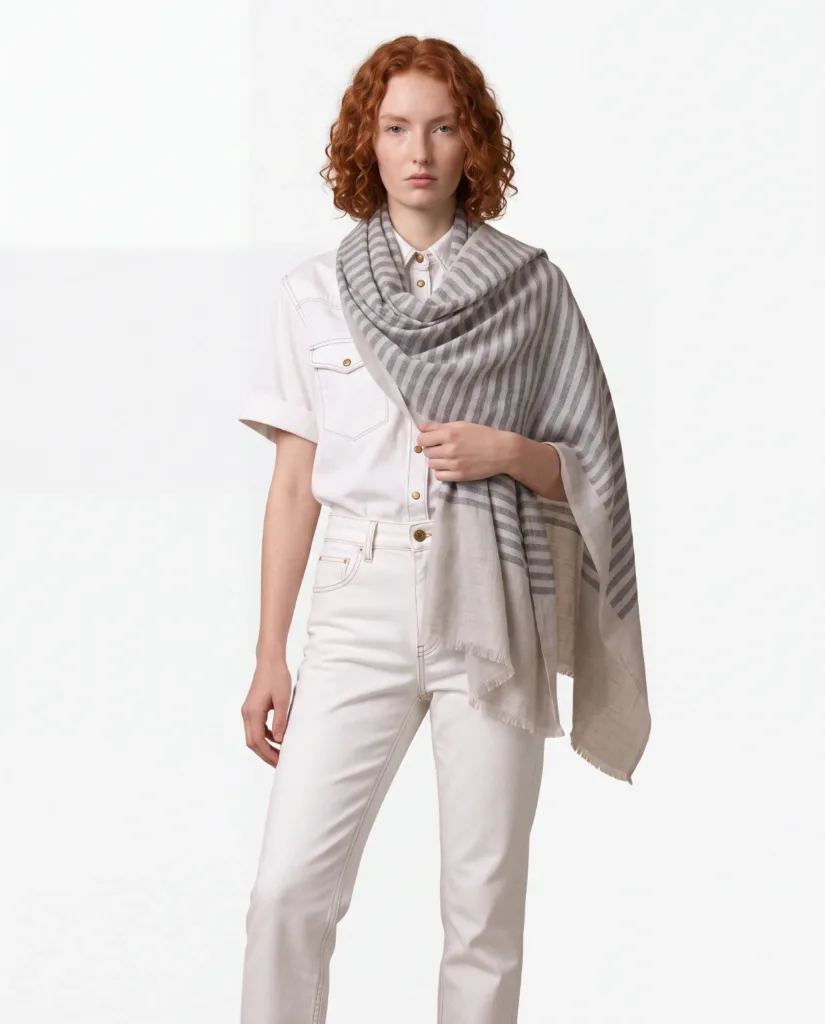 Noir Stripes Merino Silk Scarf