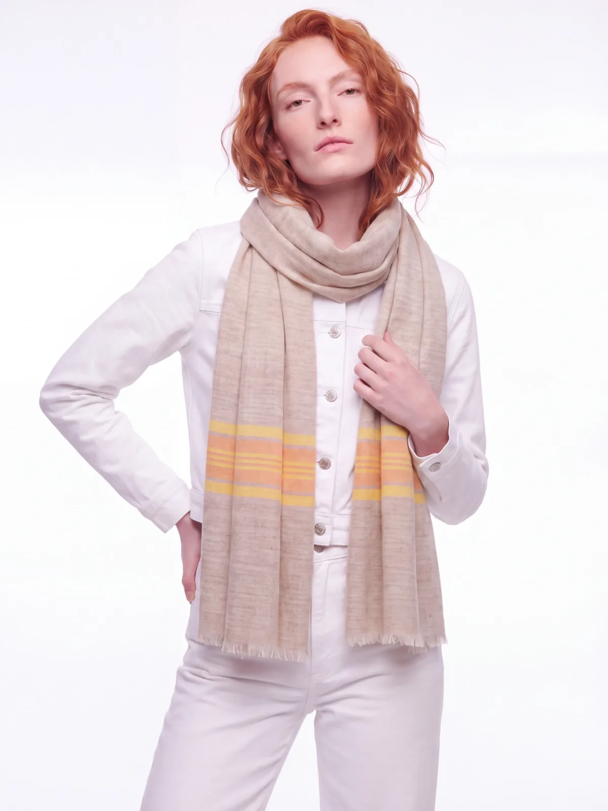 Sehr Aftab Striped Merino Silk Scarf