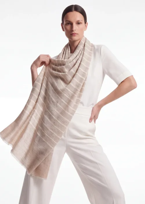 Noor Kashmiri Striped Merino Silk Scarf