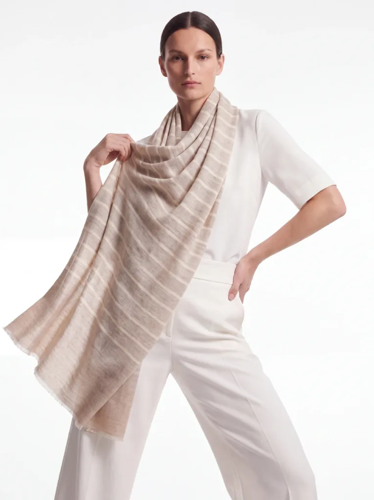 Noor Kashmiri Striped Merino Silk Scarf