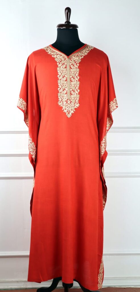 Kongposh Cotton Kaftan with Floral Aari Embroidery