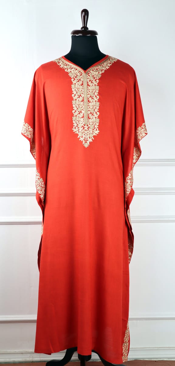 Kongposh Cotton Kaftan with Floral Aari Embroidery