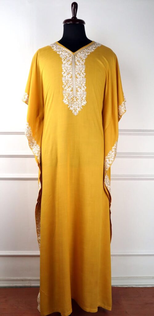 Yemberzal Cotton Kaftan with Floral Aari Embroidery