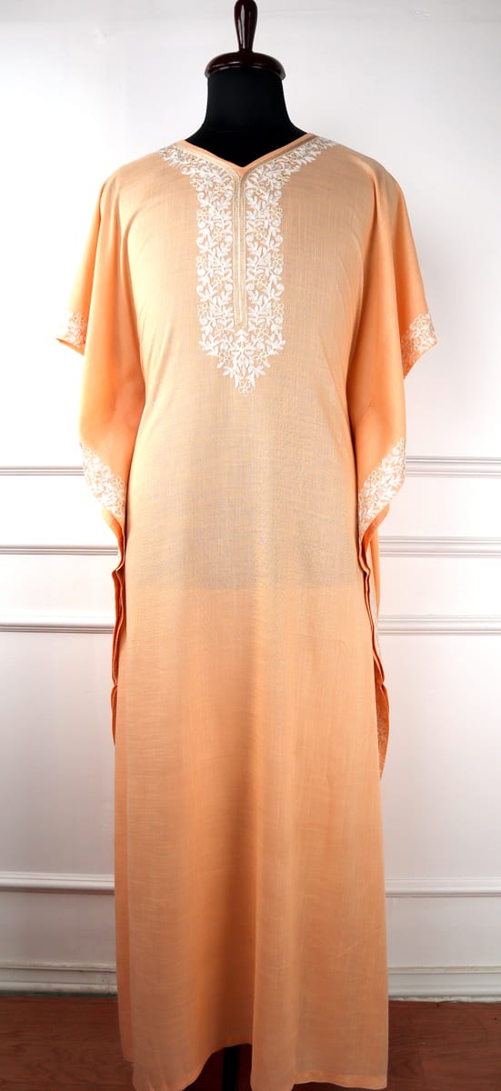 Parisa Cotton Kaftan with Aari Embroidery in Peach